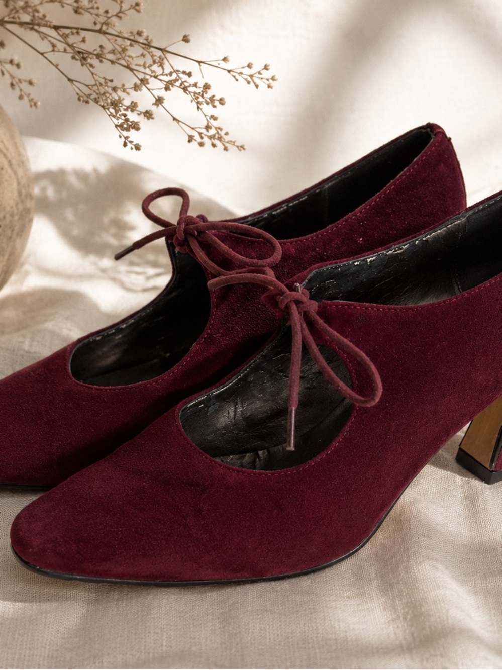 Bandolino Burgundy Suede Tie-Front Heels